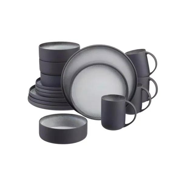 Home Decorators Collection Pierce 16-Piece Stoneware Dinnerware Set, Charcoal and Shadow Gray, Service for 4