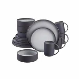 Home Decorators Collection Pierce 16-Piece Stoneware Dinnerware Set, Charcoal and Shadow Gray, Service for 4 thumbnail 1