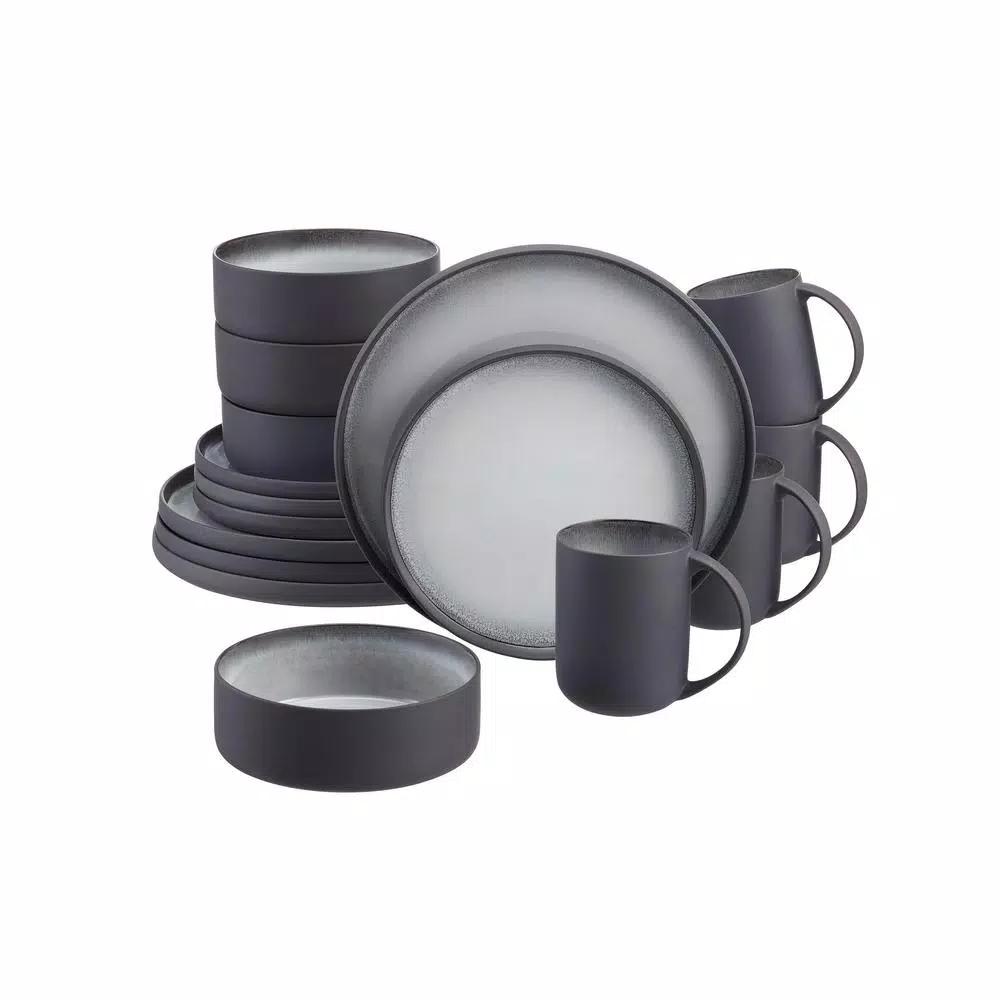 Home Decorators Collection Pierce 16-Piece Stoneware Dinnerware Set, Charcoal and Shadow Gray, Service for 4
