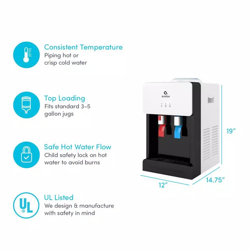 Avalon Countertop Top Loading Water Cooler Dispenser with Child Safety Lock, Hot & Cold, White