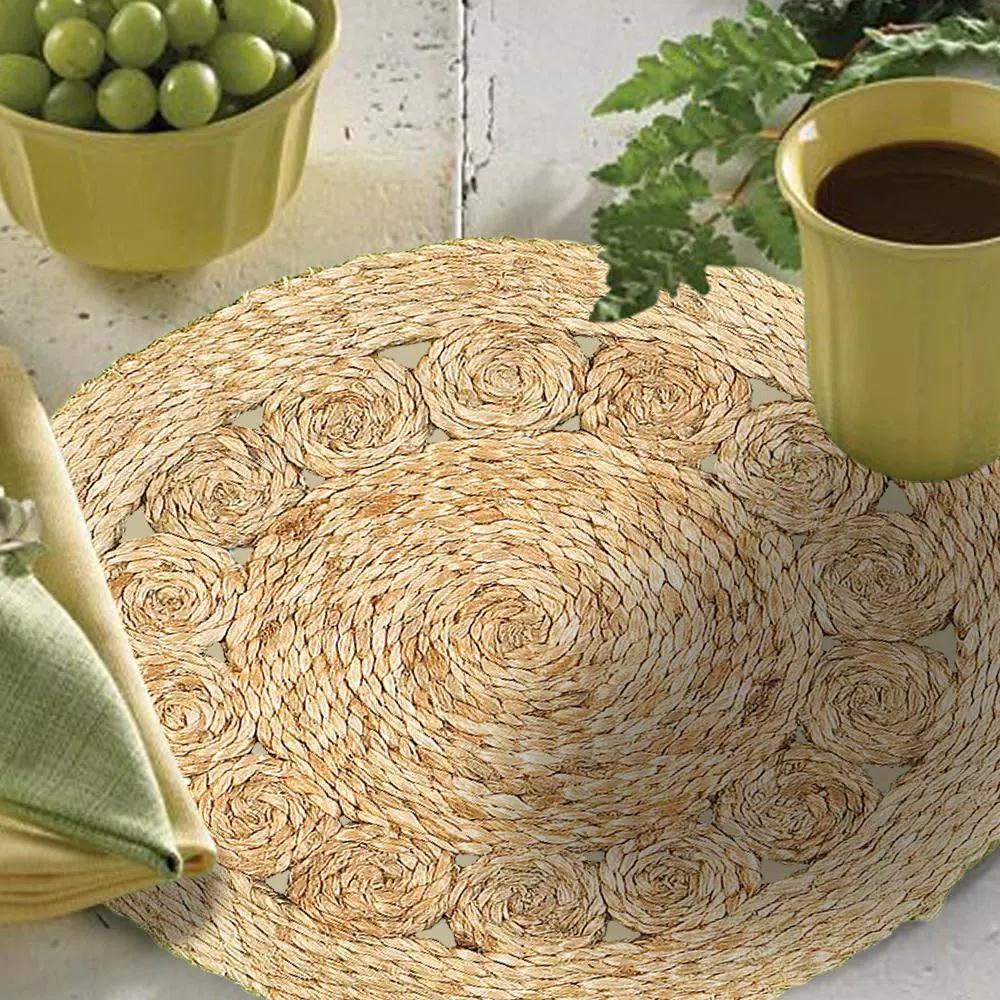 LR Resources 15 in. Natural Jute Braided Round Placemats, Set of 2