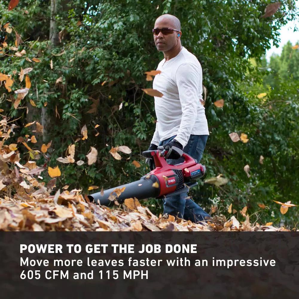 Toro 60V Max Cordless Brushless Leaf Blower, 605 CFM, 115 MPH with 2.5 Ah Battery and Charger