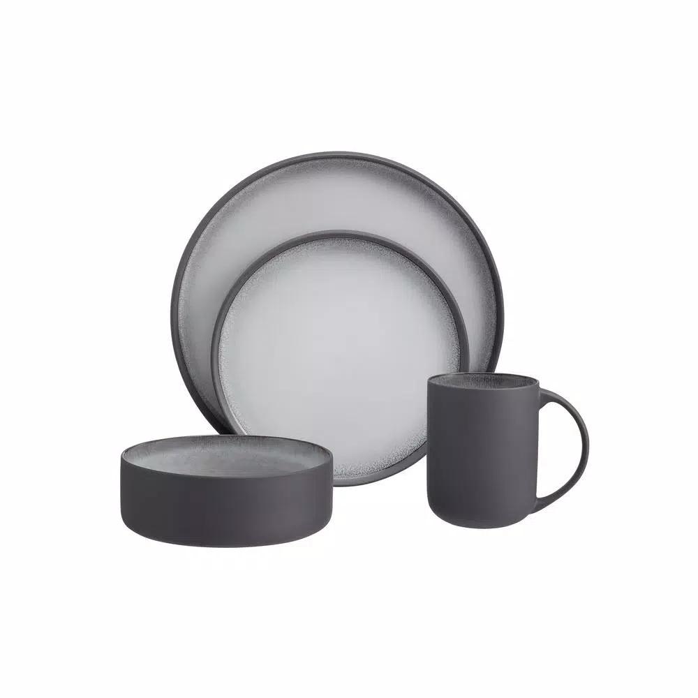 Home Decorators Collection Pierce 16-Piece Stoneware Dinnerware Set, Charcoal and Shadow Gray, Service for 4