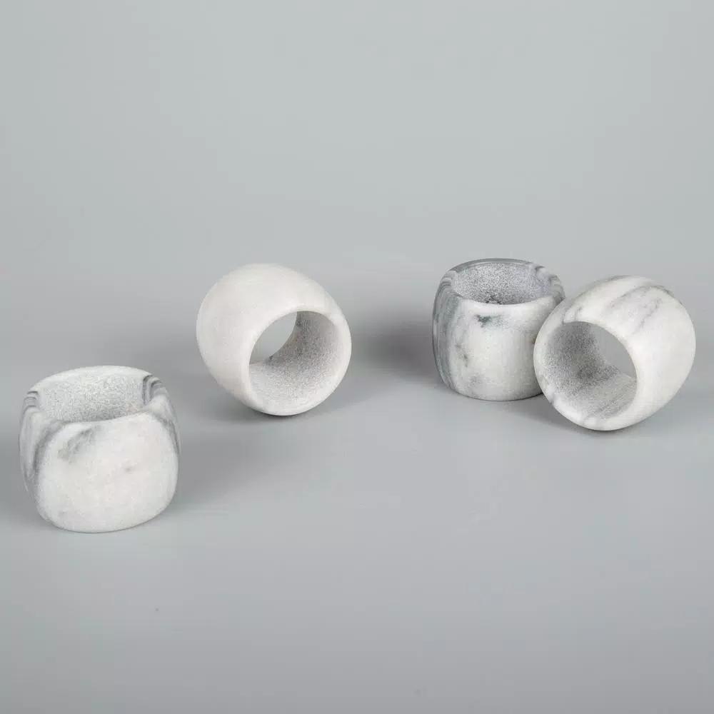 Creative Home Natural White Marble Napkin Rings, Set of 4 Elegant Tabletop Decor
