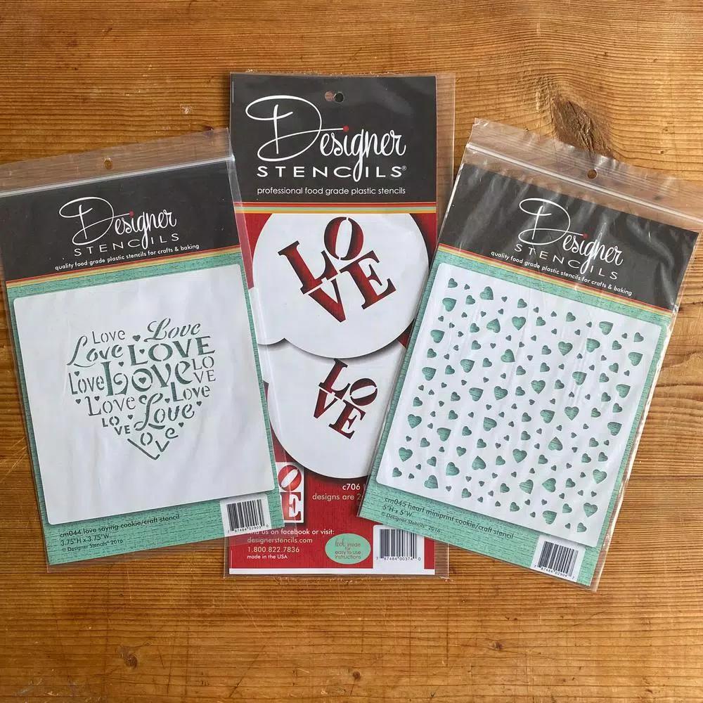 Designer Stencils Love and Scattered Hearts Cookie Stencil Bundle - 4 Pattern Set