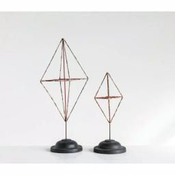 3R Studios Diamond Shaped Metal Figurine Set of 2, Distressed Red Geometric Sculptures thumbnail 2