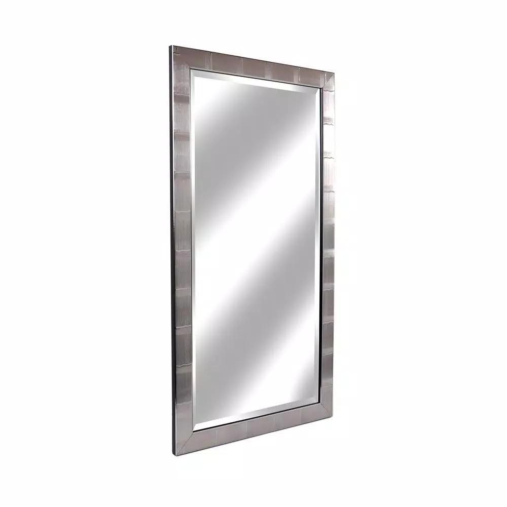Alpine Art & Mirror Christopher 42 in. x 22 in. Large Rectangle Beveled Glass Wall Mirror - Brushed Silver Contemporary Frame