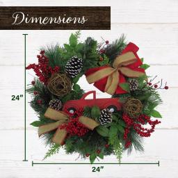 Fraser Hill Farm 24 in. Artificial Christmas Wreath with Pinecones, Burlap Bows and Wooden Truck thumbnail 2