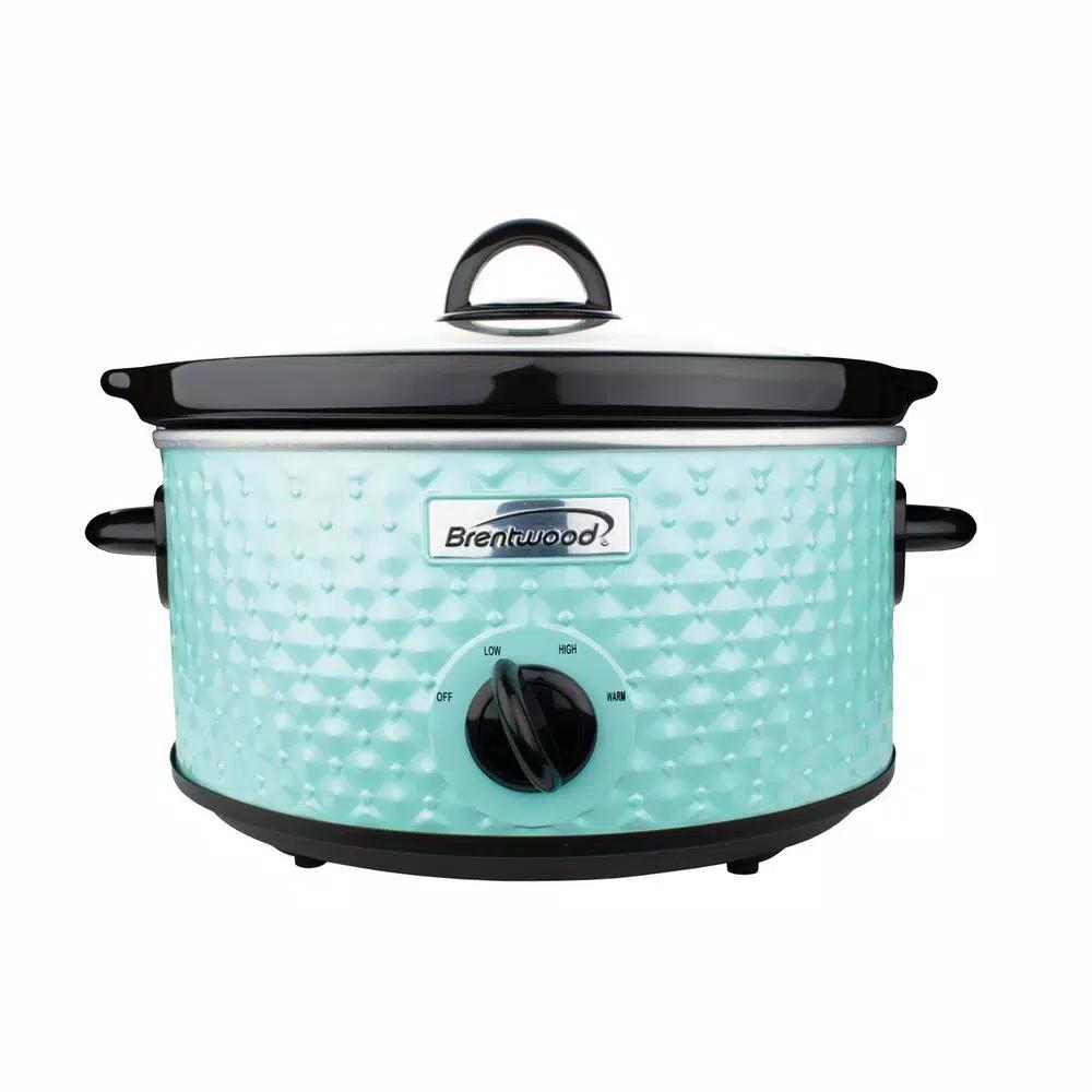 Brentwood Appliances 3.5 Qt. Blue Diamond Pattern Slow Cooker with Tempered Glass Lid