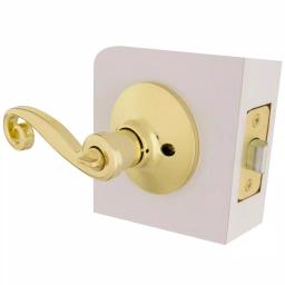 Defiant Scroll Polished Brass Privacy Lever Set for Bedroom and Bathroom Doors thumbnail 6
