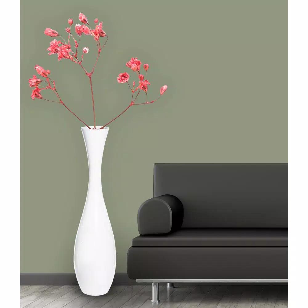 Uniquewise 43.5 in. White Modern Trumpet Floor Vase - Sleek Fiberglass Decorative Vase
