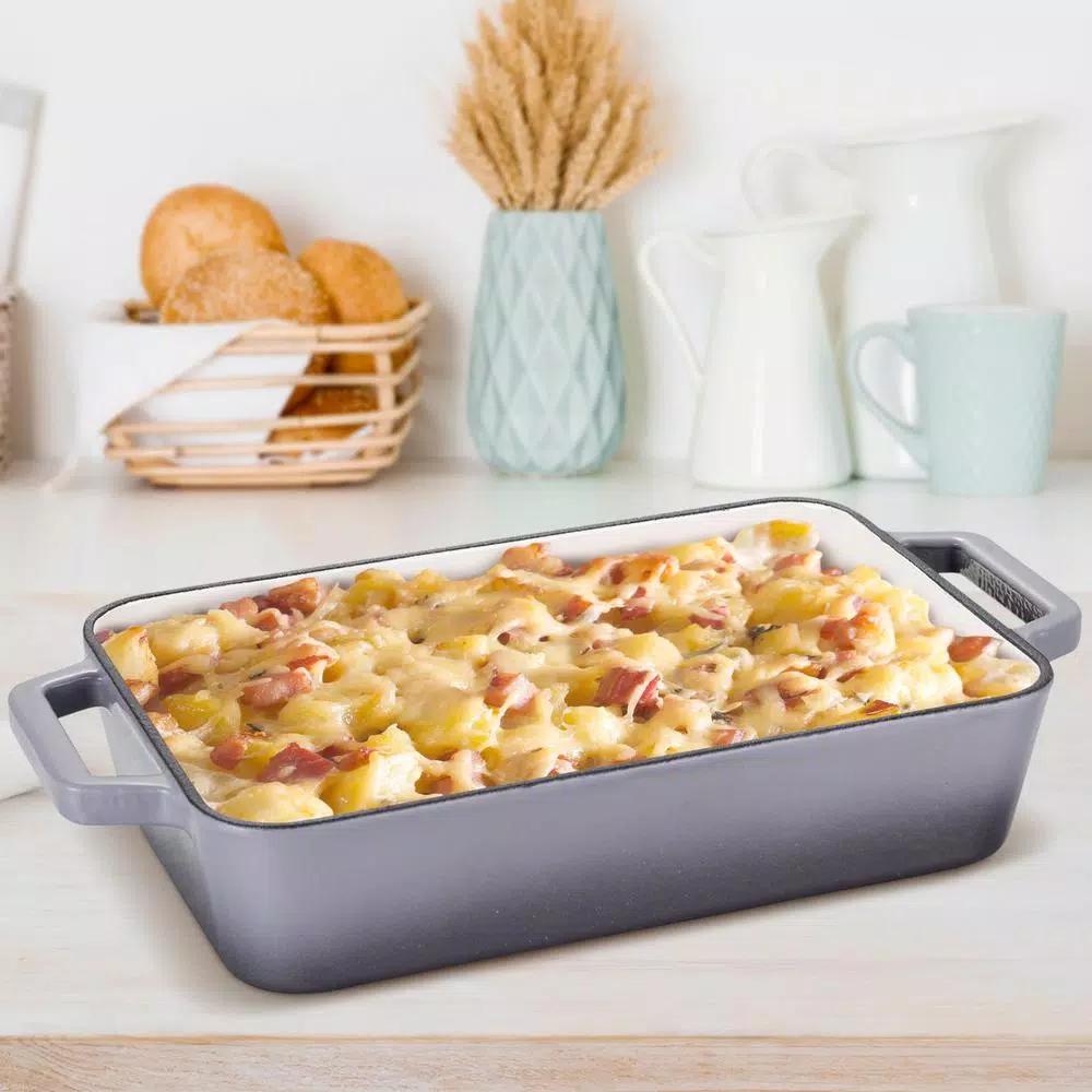 AMERCOOK LA PLURIEL 11.8 in. Enameled Cast Iron Roasting Pan, Gray