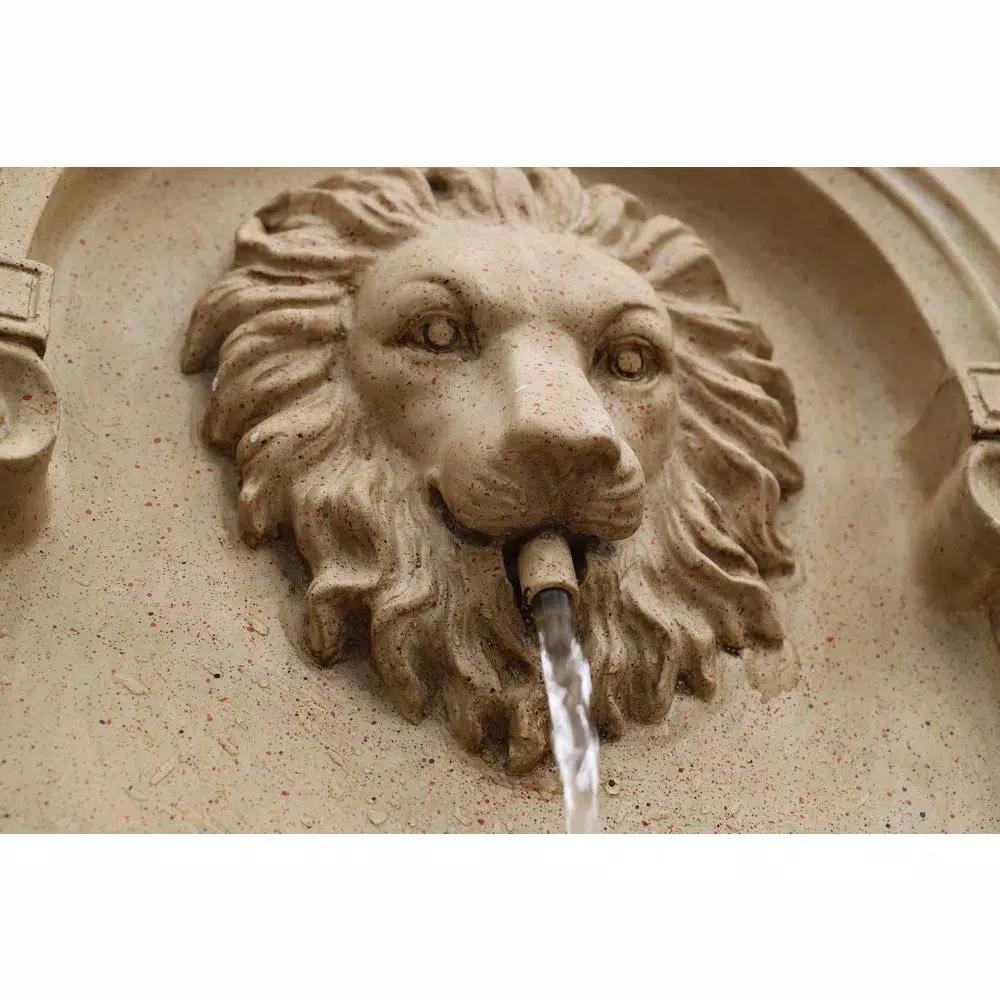 Kenroy Home Royal Resin Lionhead Wall Fountain - Sandstone Finish Mediterranean Outdoor Water Feature