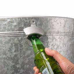 Glitzhome 26.29 in. Gray Galvanized Metal Beverage Tub with Firwood Lid and Metal Stand thumbnail 8