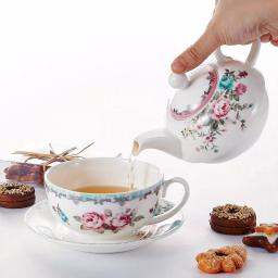 MALACASA Elegant Porcelain Tea for One Set - 3 Piece Teapot, Teacup and Saucer Set, White with Pattern thumbnail 3