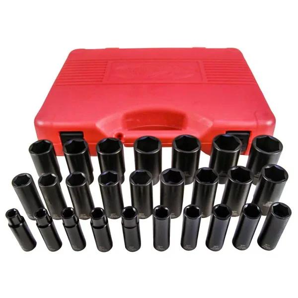 K Tool International 26-Piece 1/2 in. Drive Metric Deep Impact Socket Set, Chrome-Moly Steel
