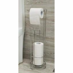 Basicwise Chrome Wire Metal Freestanding Toilet Paper Holder and Magazine Storage Rack thumbnail 2