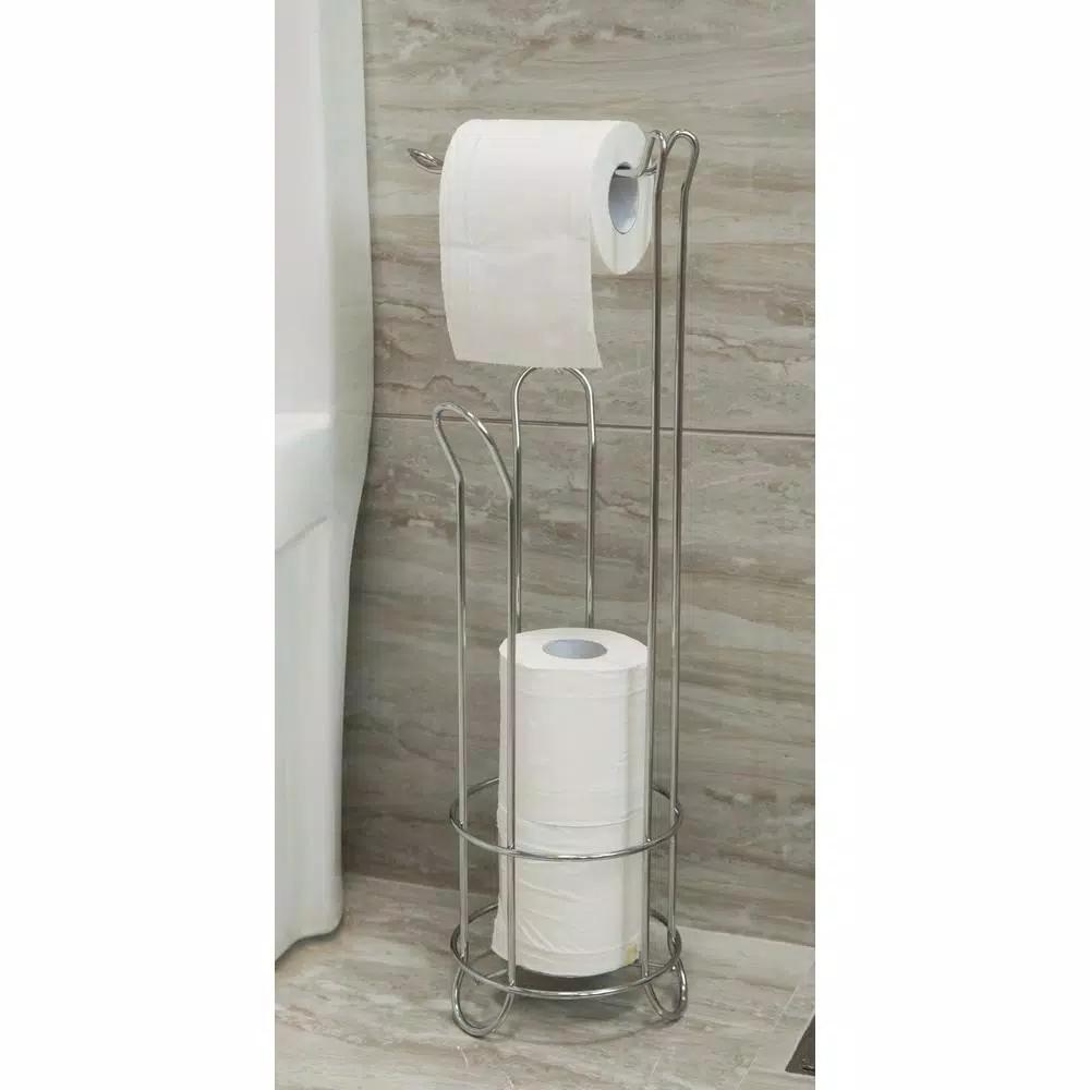 Basicwise Chrome Wire Metal Freestanding Toilet Paper Holder and Magazine Storage Rack