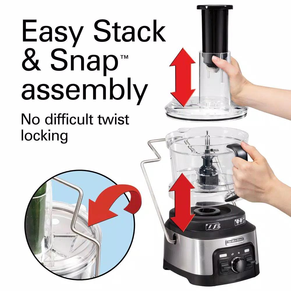 Hamilton Beach Professional 12-Cup Stack n Snap Food Processor with Spiralizer, Stainless Steel