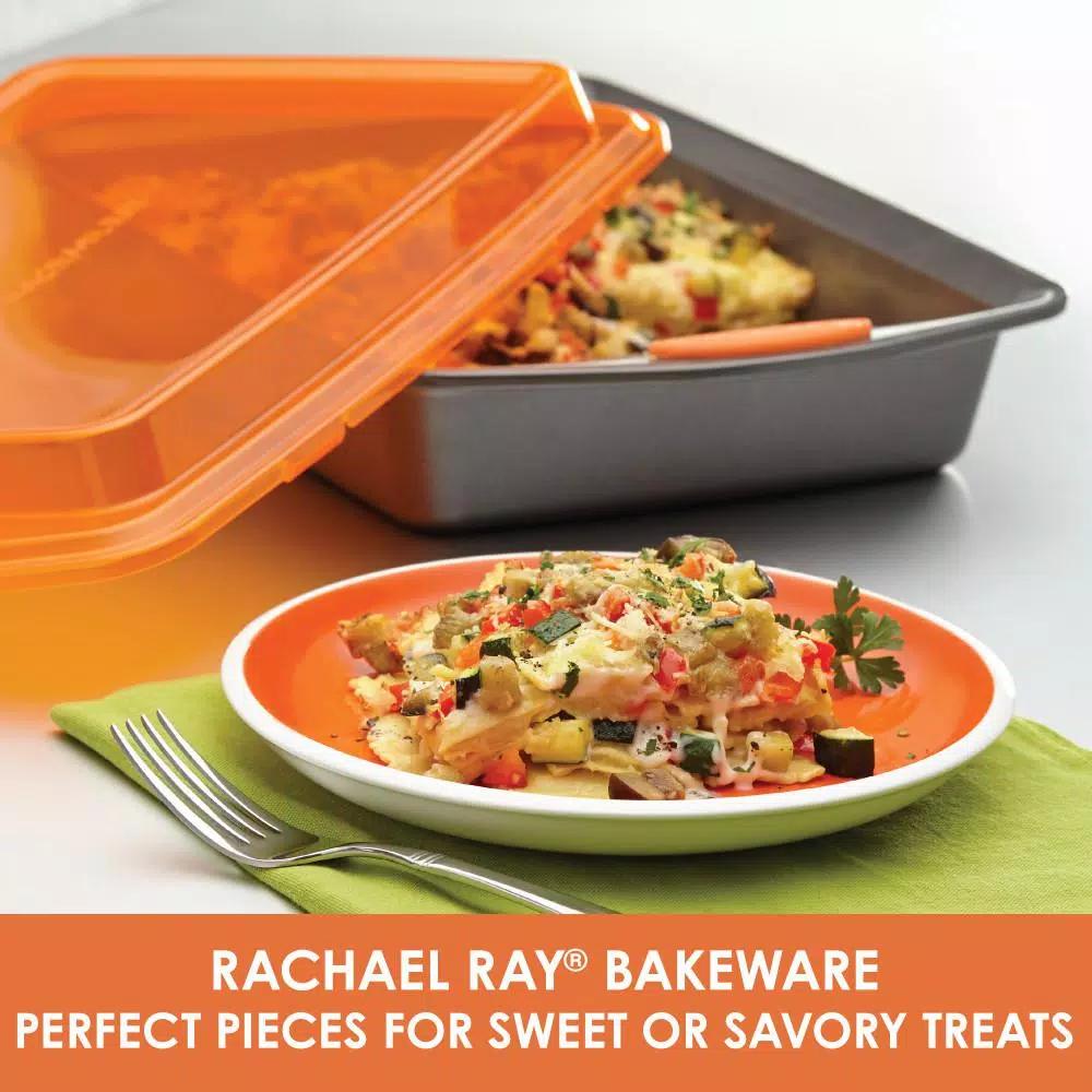 Rachael Ray Nonstick 9 x 13 in. Covered Cake Pan with Snap-On Lid, Carbon Steel