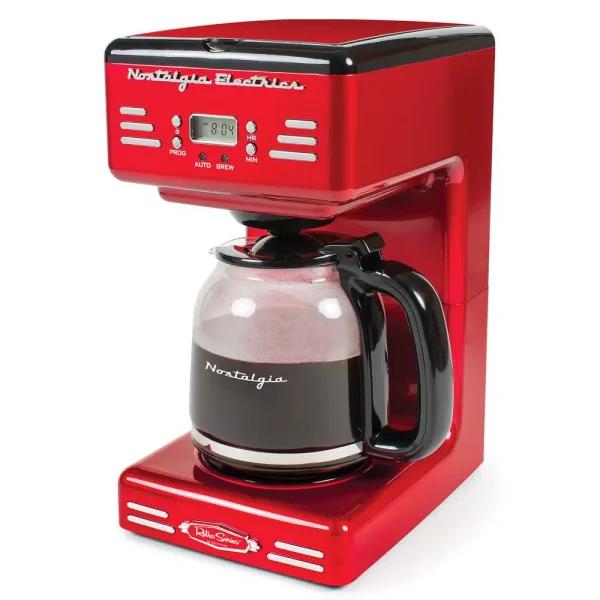 Nostalgia 12-Cup Red Programmable Drip Coffee Maker with Keep Warm Function and LED Display