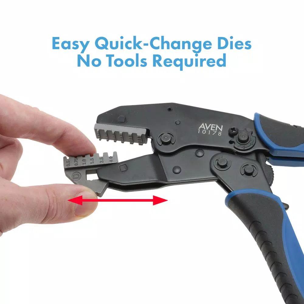 Aven Deluxe Crimping Tool Kit with 5 Quick-Change Dies, Wire Stripper and 148-Piece Connector Set