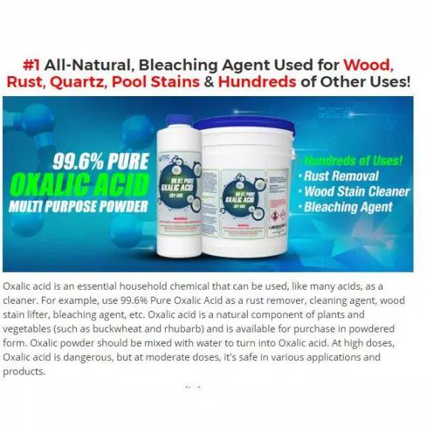 Eco Clean 99.6% Pure Oxalic Acid Powder, 2 lb - Concentrated Rust and Wood Stain Remover