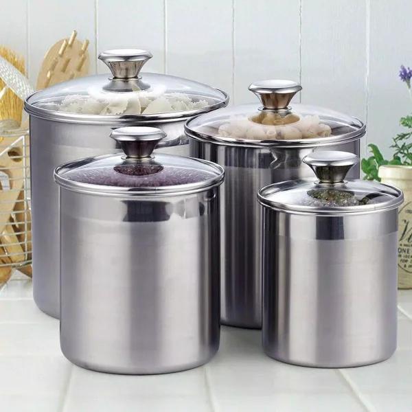 Cooks Standard 4-Piece 18/10 Stainless Steel Canister Set with Tempered Glass Lids