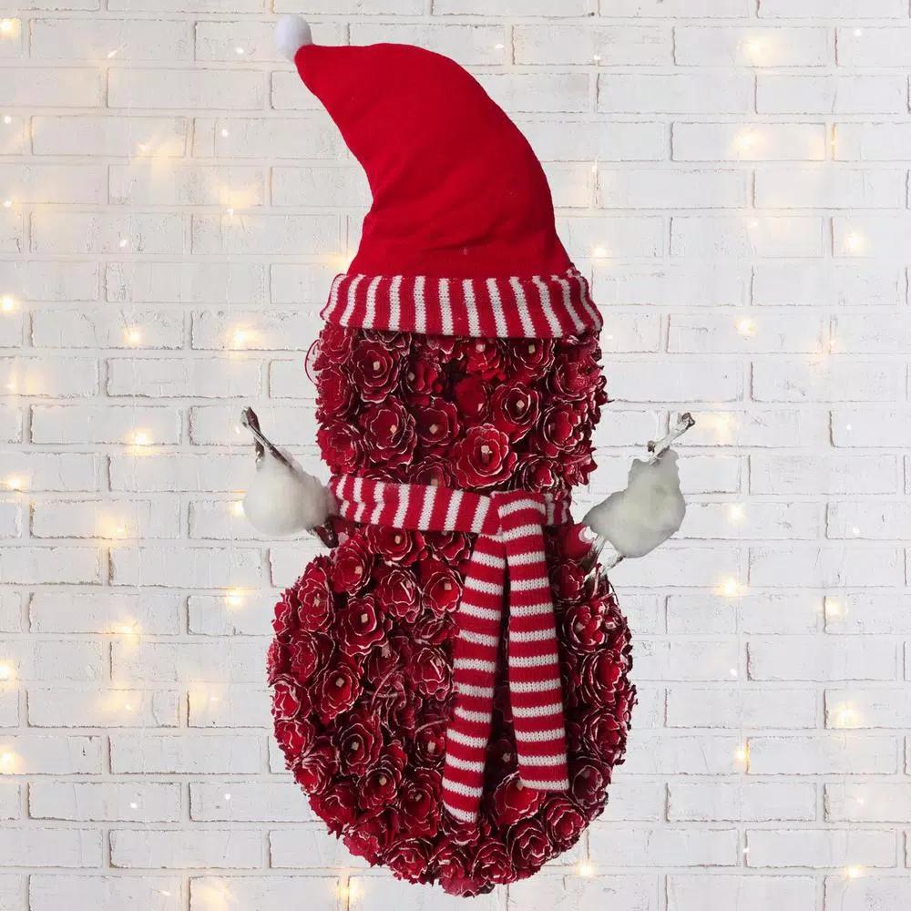 Fraser Hill Farm 25 in. Artificial Snowman Christmas Wreath with Red Hat and Striped Scarf