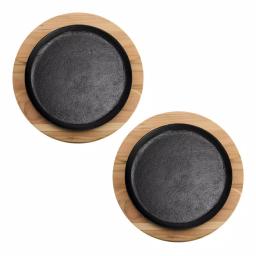 Tramontina Churrasco 9 in. Cast Iron Sizzle and Serve Pan with Teakwood Trivet, 4-Pack thumbnail 2