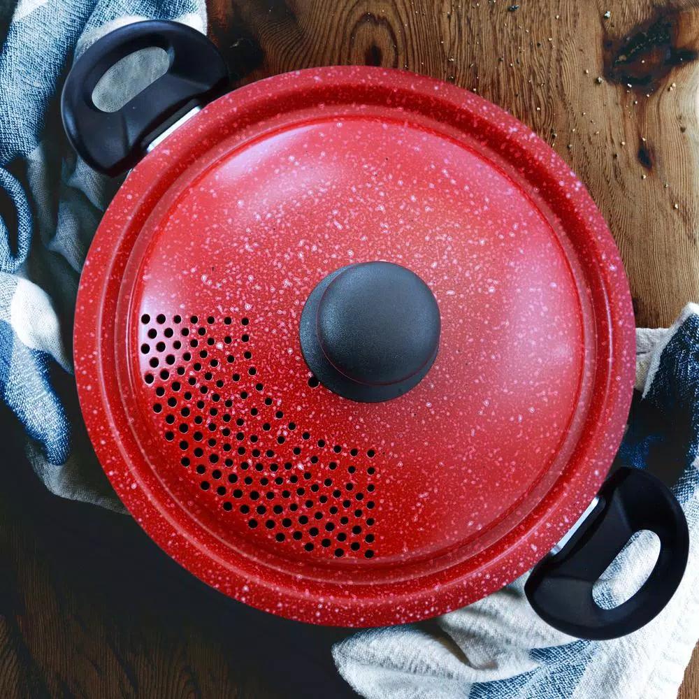 Gibson Home Granita 6 Qt. Aluminum Pasta Pot with Carbon Steel Lid, Red Speckle