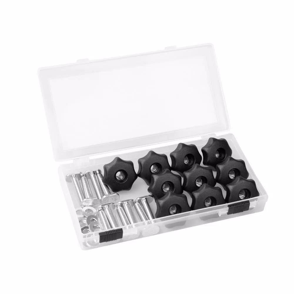 POWERTEC T-Track Knob Kit with 7-Star Knobs, Bolts, and Washers for Woodworking Jigs (10-Pack)