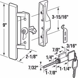 Prime-Line Gray Diecast Patio Door Handle with Wood Grip, Tee Lock with Key, 3-15/16 in. Mounting thumbnail 4