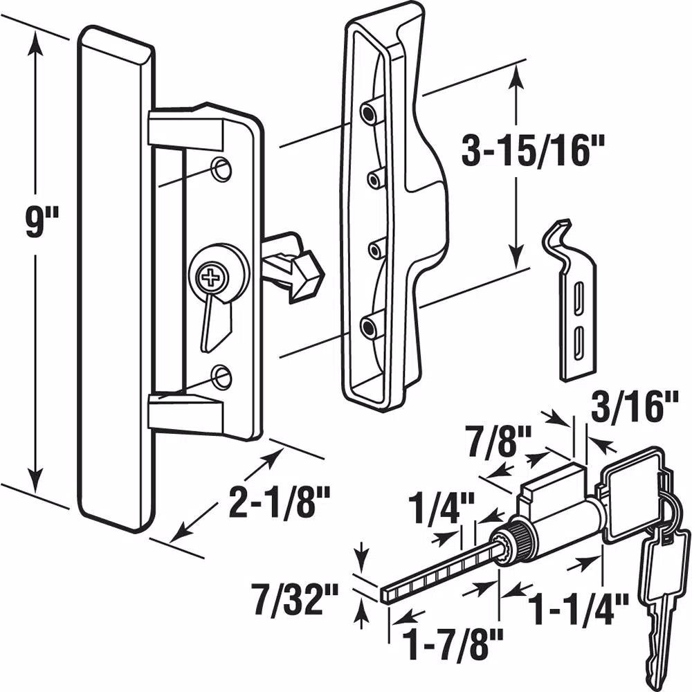 Prime-Line Gray Diecast Patio Door Handle with Wood Grip, Tee Lock with Key, 3-15/16 in. Mounting