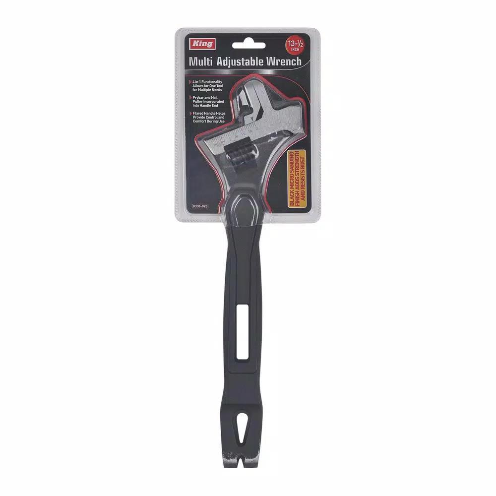 KING 13.5 in. Multi-Purpose Spud Adjustable Wrench, Pipe Wrench, Prybar, and Hammer