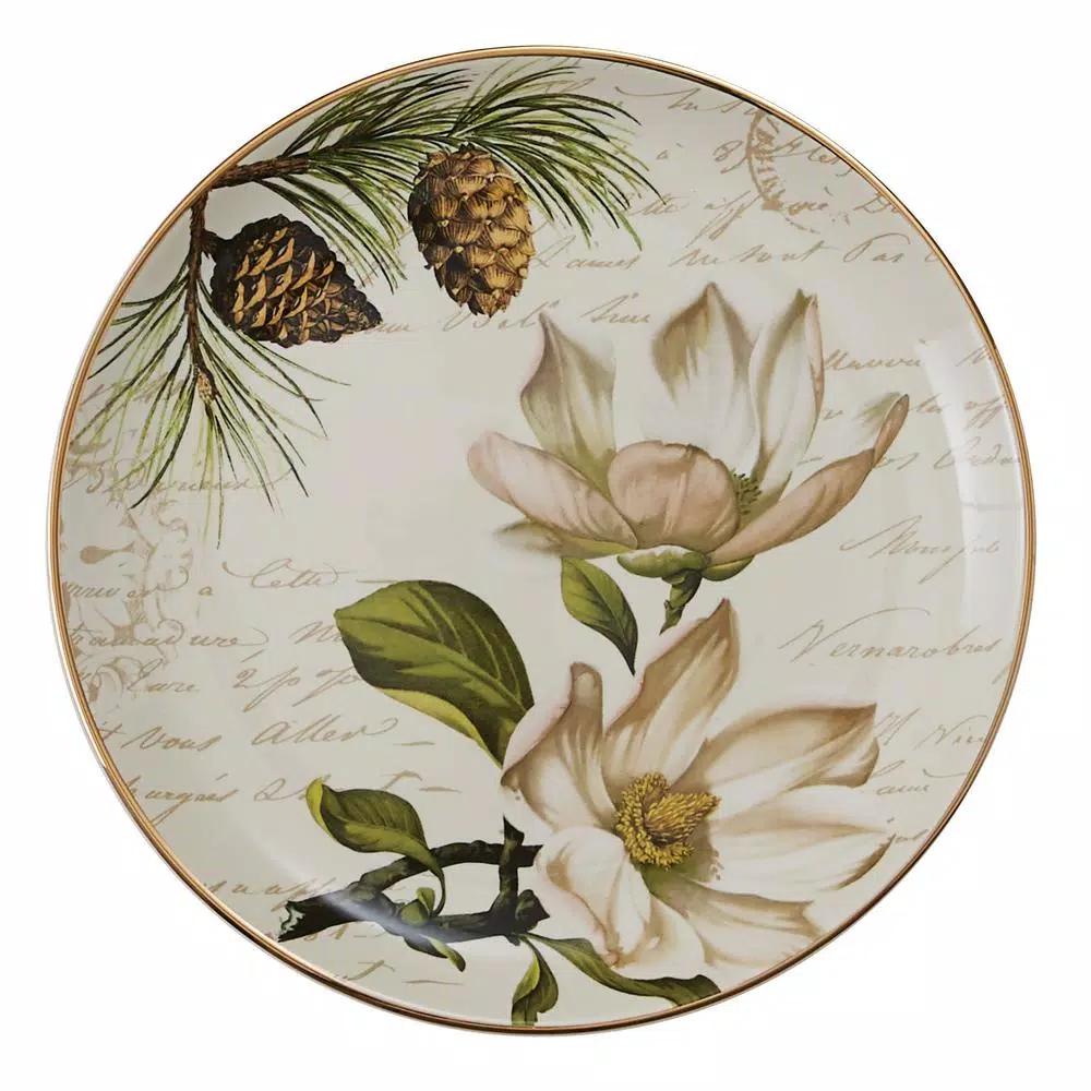 Park Designs Wintertime Multicolor Ceramic Salad Plate Set, Assorted Hydrangea and Magnolia Designs (Set of 4)