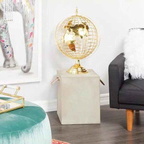 LITTON LANE 25 in. Gold Metal Spinning Decorative Globe with Hammered Topographical Design