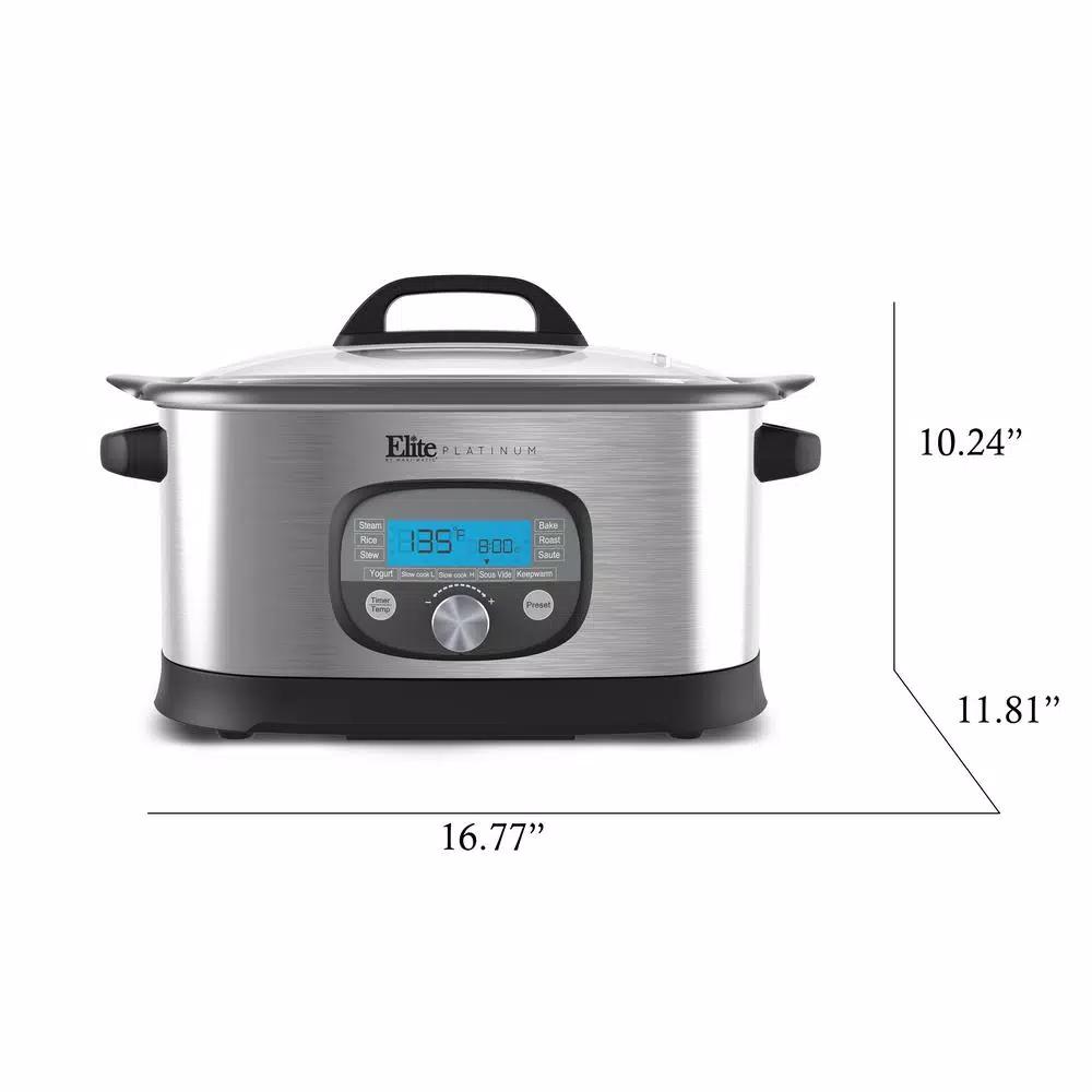 Elite 6.5 Qt. Stainless Steel Electric Multi-Cooker with Non-Stick Aluminum Pot and LCD Display