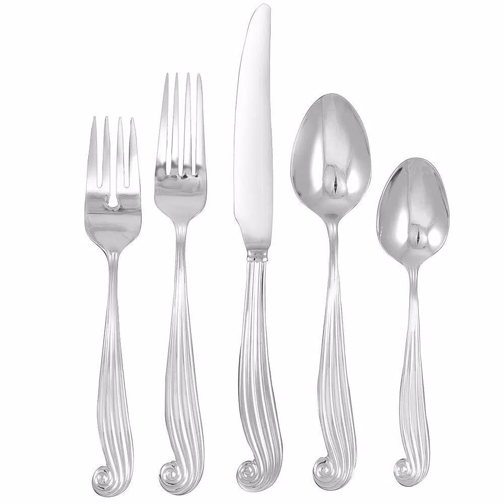 Ginkgo LaMer 20-Piece Stainless Steel Flatware Service for 4 - Coastal Wave Pattern