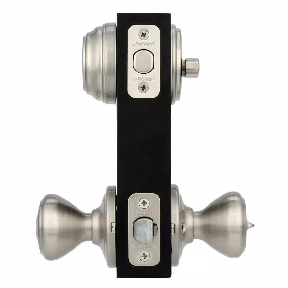 Kwikset Cameron Satin Nickel Entry Door Knob and Single Cylinder Deadbolt Combo Pack with SmartKey