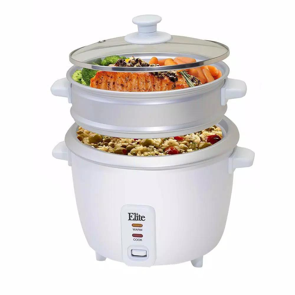 Elite Gourmet 16-Cup Rice Cooker with Steam Tray, White