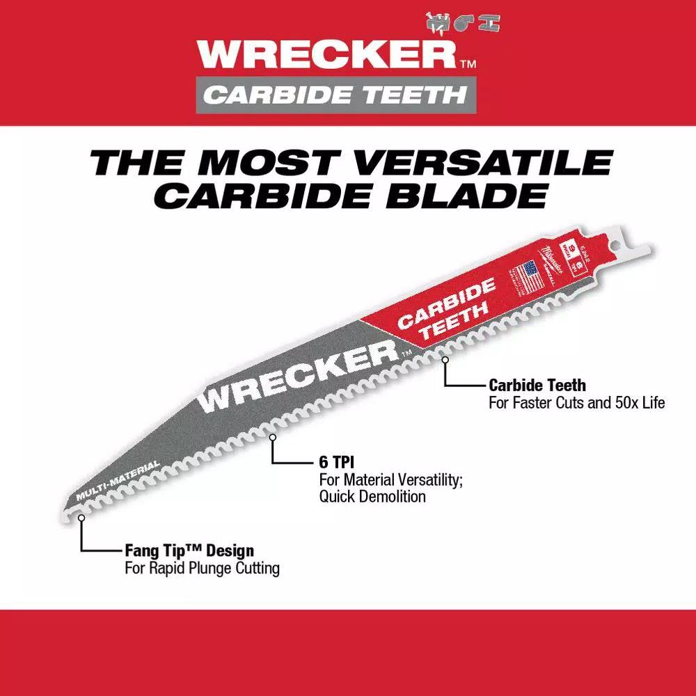 Milwaukee WRECKER 6 in. 6 TPI Carbide Teeth Multi-Material Reciprocating Saw Blade (3-Pack)