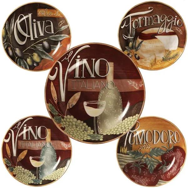 Certified International Bella Vita Hand-Painted Ceramic Pasta Bowl Set, 5-Piece Multi-Colored