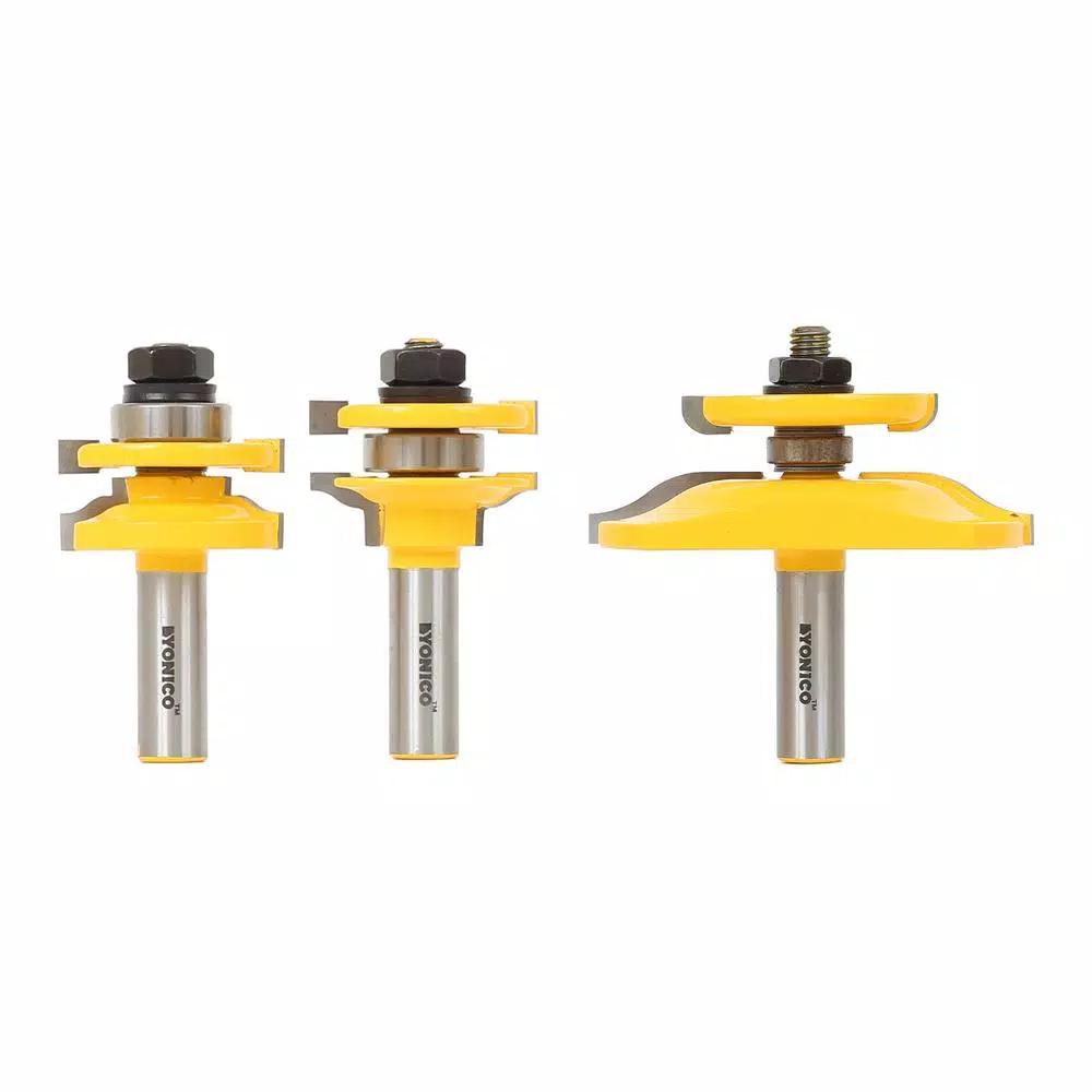 Yonico 3-Piece Raised Panel Cabinet Door Router Bit Set with 1/2 in. Shank and Carbide Tips