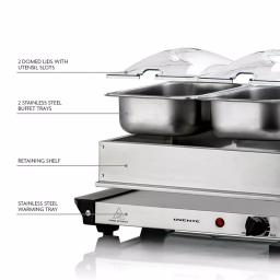 Ovente 2.1 qt. Electric Buffet Server, Stainless Steel Chafing Dish with 2 x 1L Warming Pans and Lids thumbnail 2
