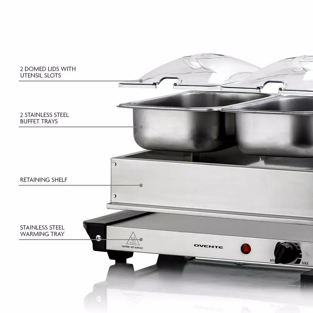 Ovente 2.1 qt. Electric Buffet Server, Stainless Steel Chafing Dish with 2 x 1L Warming Pans and Lids