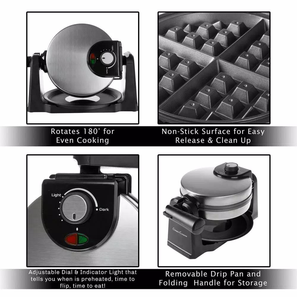 Classic Cuisine Classic Flip Belgian Waffle Maker, 1080W, Stainless Look