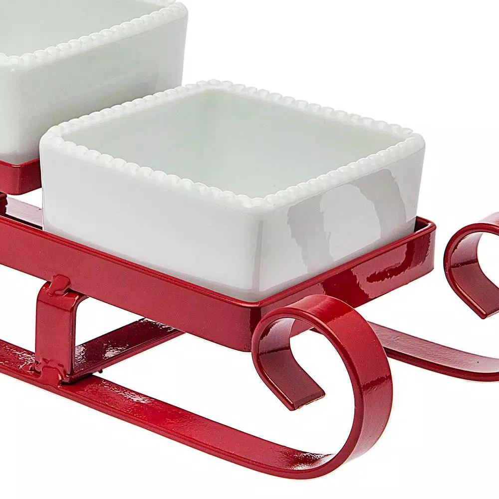 Godinger Metal Santa Sleigh and 3-Piece Relish Bowl Set - White