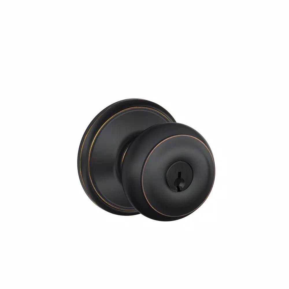 Schlage Georgian Aged Bronze Keyed Entry Door Knob (2-Pack)