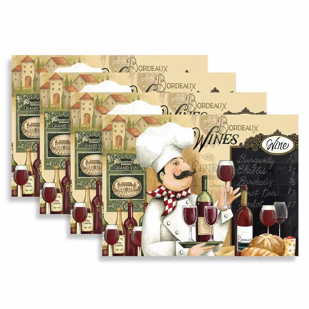Morgan Home MHF Home Chef and Wine Multi-Colored Polypropylene Placemat Set, 4-Pack